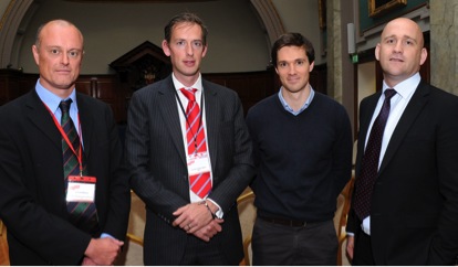 FSEM Annual Scientific Meeting, Dublin, September 2012: Left to right: Dr Nicholas Mahony, FSEM Board Member and MSc SEM co-ordinator in Trinity College Dublin, Dr Andrew-Franklyn-Miller, SEM Consultant, Sports Surgery Clinic, Santry, Stuart O’Flanagan, and Dr Eanna Falvey, FSEM Board Member and Director of SEM, Sports Surgery Clinic, Santry, IRFU National Team Doctor.