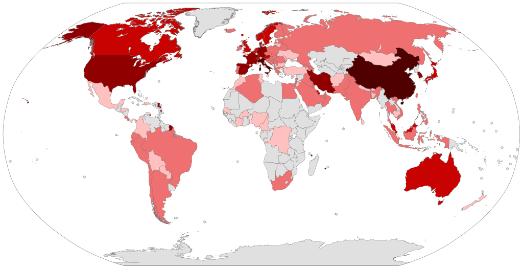 Original author: Pharexia / CC BY-SA (https://creativecommons.org/licenses/by-sa/4.0) Map of the COVID-19 outbreak as of 11 March 2020.